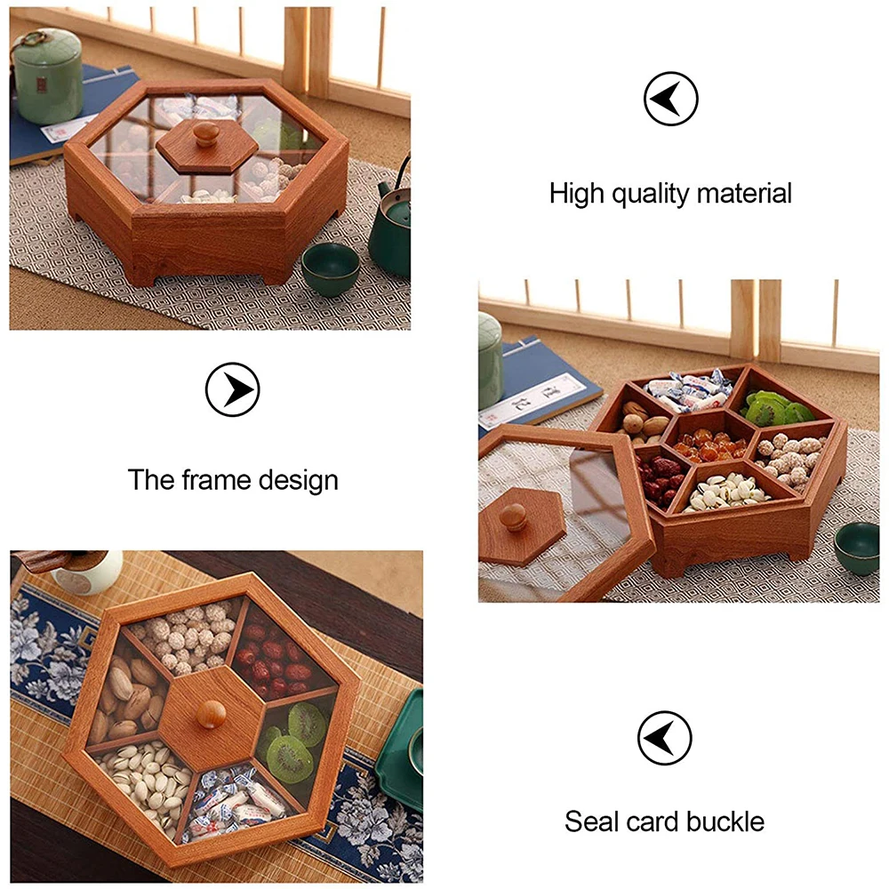 

Chinese Retro Fruit Plate Snack Tray with Lid Wooden Snack Tray Creative Housewarming/Party/Wedding/Birthday/New Year Candy Box