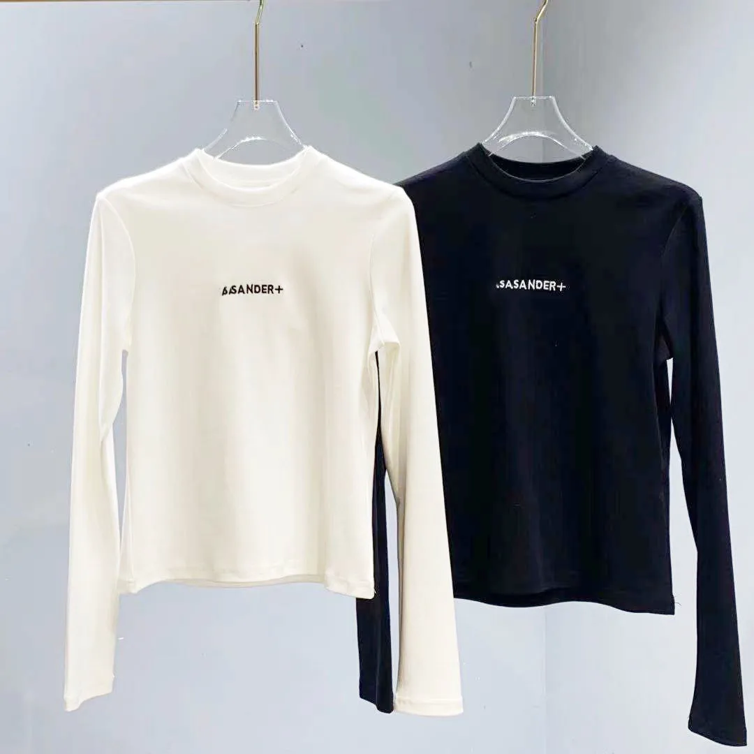 

Jil Sander Women's T-shirt Embroidered Word Bottom Shirt T-shirt Slim Fitting Long Sleeve Round Neck Women's Bottom Shirt