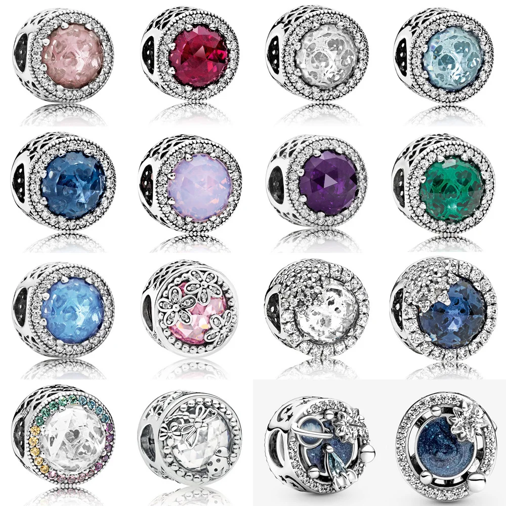 

2021 NEW 925 Sterling Silver pink Daisy Galaxy Journey Charm Fit pandora bracelet Radiant Hearts Charm Bead DIY jewelry