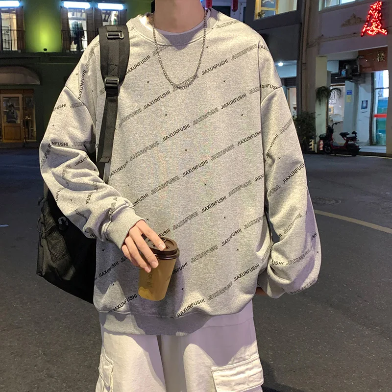 

Oversized Sweatshirt 2021 Spring New Japanese Streetwear Letter Printing Lounge Wear Gray Black Trend O-Neck Sweatshirts