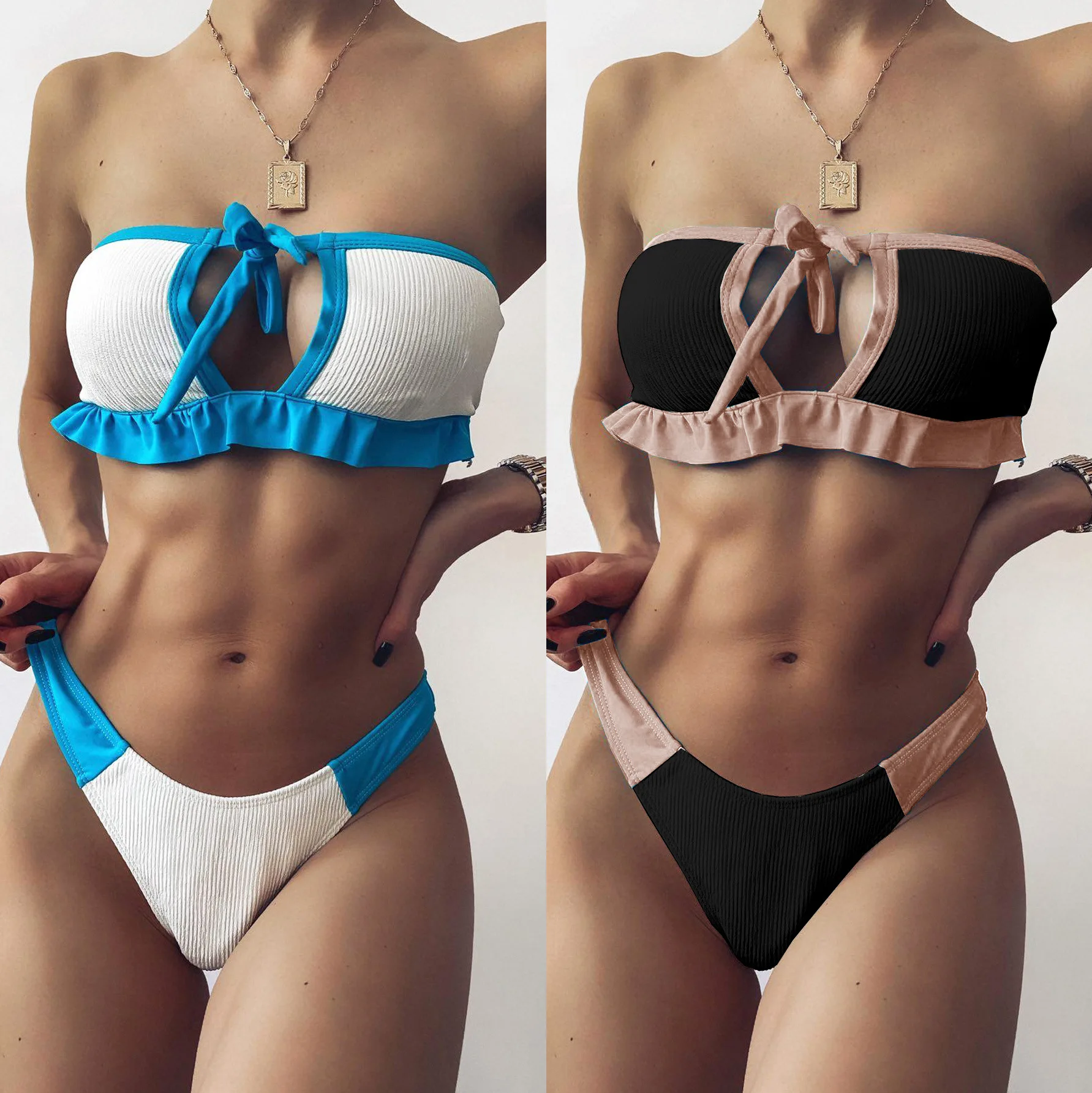 

Bandage Bikinis 2021 Mujer Patchwork Swimwear Women Two Pieces Swimsuit Biquinis stroje kąpielowe Brazilian Bikini Set Bather