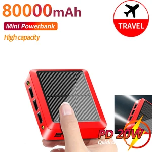 solar mini power bank 80000mah large capacity portable charger fast charging battery pack for iphone xiaomi samsung free global shipping