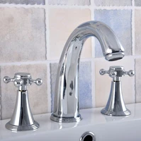 polished chrome brass deck mounted dual handles widespread bathroom 3 holes basin faucet mixer water taps mnf548