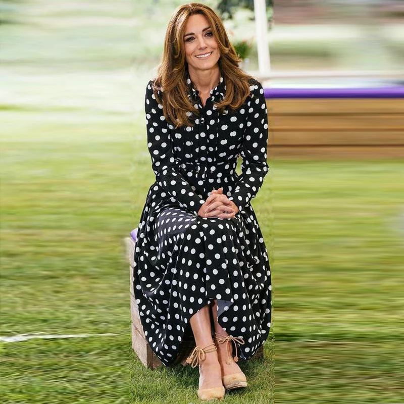 

Kate Middleton High Quality 2021 Autumn New Style Women'S Fashion Party Casual Elegant Gentlewoman Polka Dot Print Midi Dress