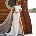 Женское свадебное платье It's yiiya, белое ТРАПЕЦИЕВИДНОЕ ПЛАТЬЕ на одно плечо с разрезом и блестками на лето 2019