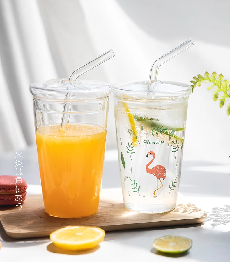 Стеклянная чашка для сока с фламинго прозрачная стеклянная кружка эспрессо
