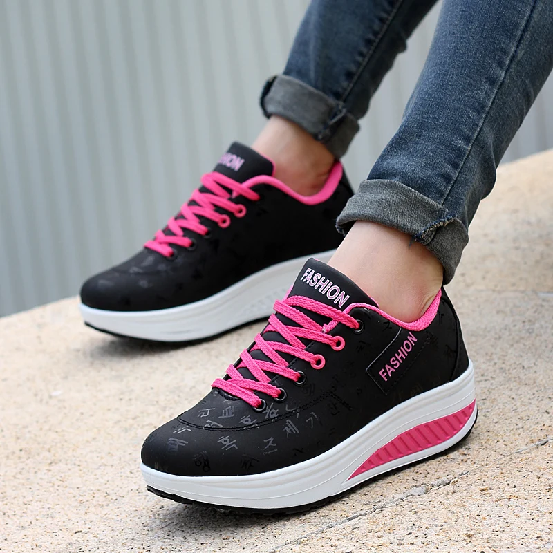 Women Thick Bottom Sneakers Female Breathable Running Shoes Lightweight Lace-Up Height-Increasing Waterproof Casual Footwear
