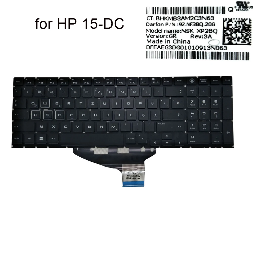 

15-DC color backlit keyboards German Keyboard for HP OMEN 15-DH 15-dc000 RGB backlight laptop replacement parts black NSK-XP2BQ