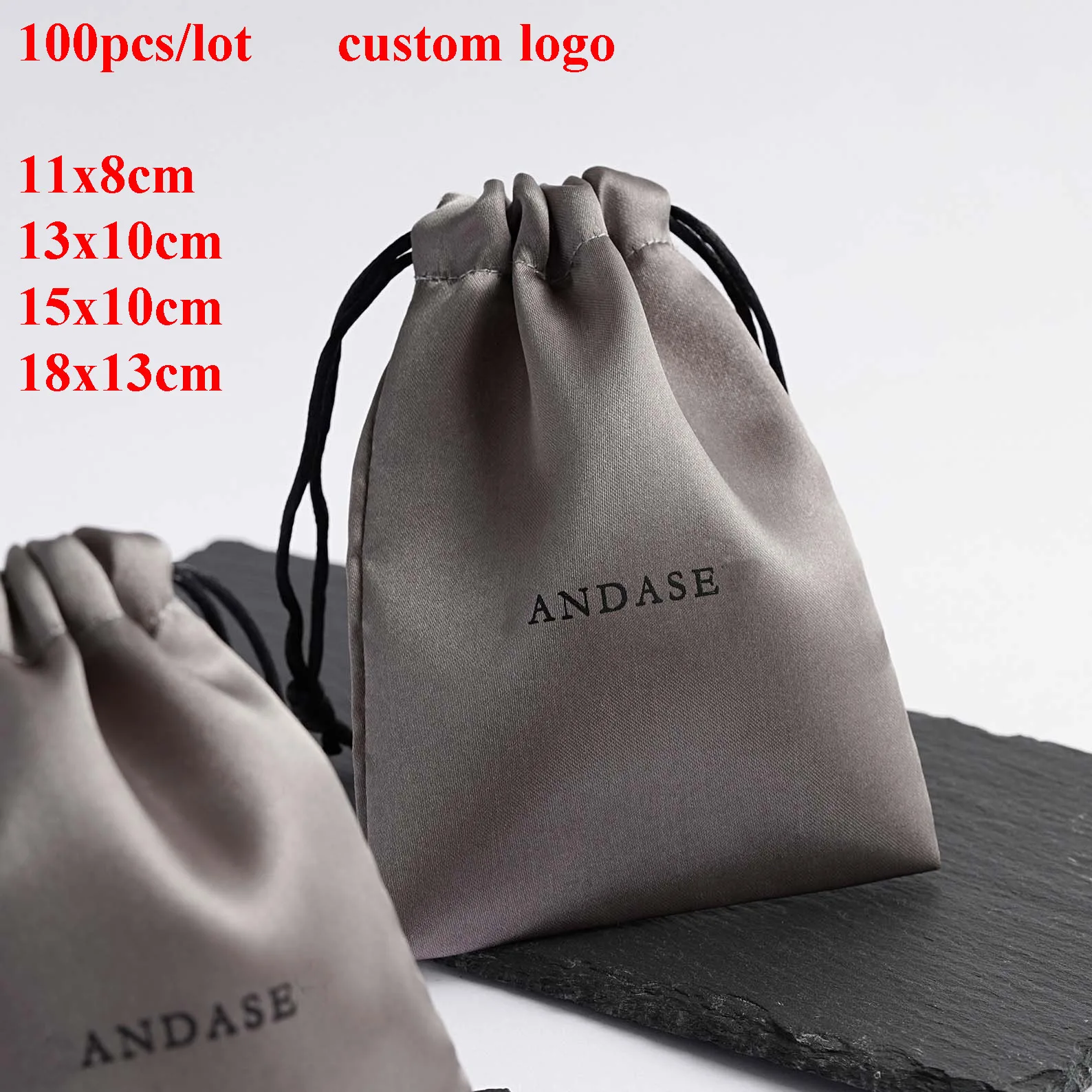 

100 шт./лот атласные мешочки на заказ 11x8 см 13x10 см 15x10 см 18x13 см маленькие мешочки для ювелирных украшений индивидуальная шелковая атласная сум...