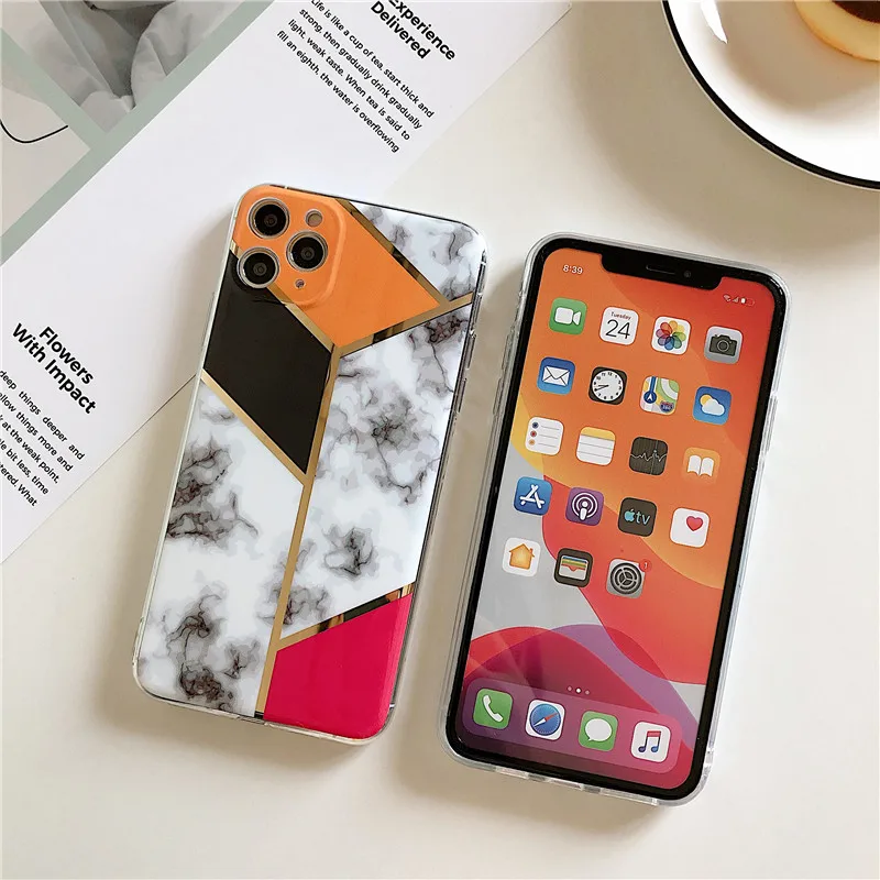 

Luxury Electroplating mosaic geometry marble granite soft Phone Case for iphone 11 Pro Max X XS XR 7 8 6 S Plus SE 2020 cover