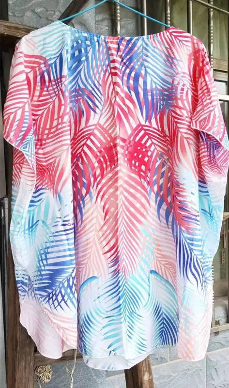 

Beach Cover Up for Women Cotton Print European and American New Chiffon Bat Sleeve Loose Seaside Holiday Sunscreen Shirt Summer