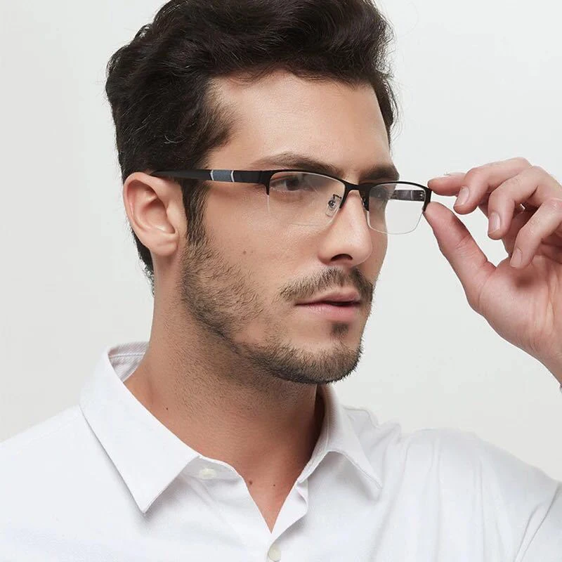 

New Retro Male’s Glasses Metal Square Frame Reading Glasses High Quality Half-frame Business Anti Blue Myopia Glasses -0.05--0.6