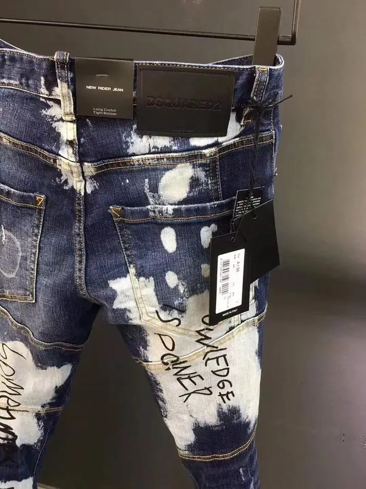 Джинсовые брюки дизайнерские крутые джинсы мужские облегающие джинсовые синие с