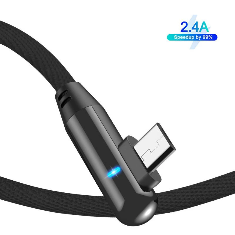 Новый 90 градусов Тип C 8Pin Micro USB кабель для iPhone 8X7 6 6S Plus iOS 10 9 8 Samsung Nokia быстрой