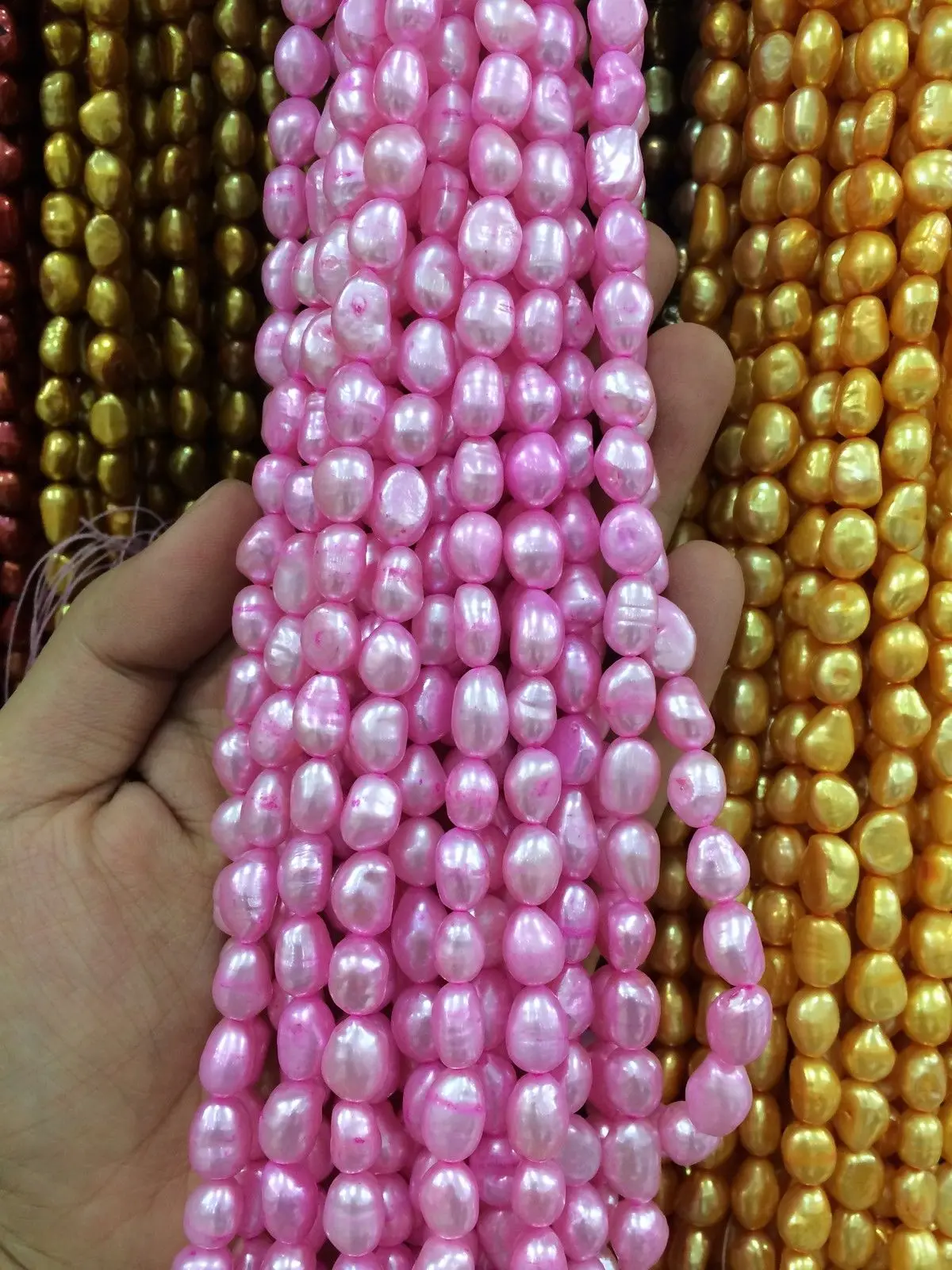 HABITOO Wholesale 8-9MM Hot Pink Irregular Freshwater Pearl Loose Beads 14 inchs DIY for Jewelry Making