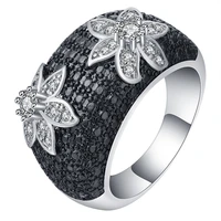 vintage women black ring fashion jewelry flower rhinestones ring for women accessories anniversary engagement party rings