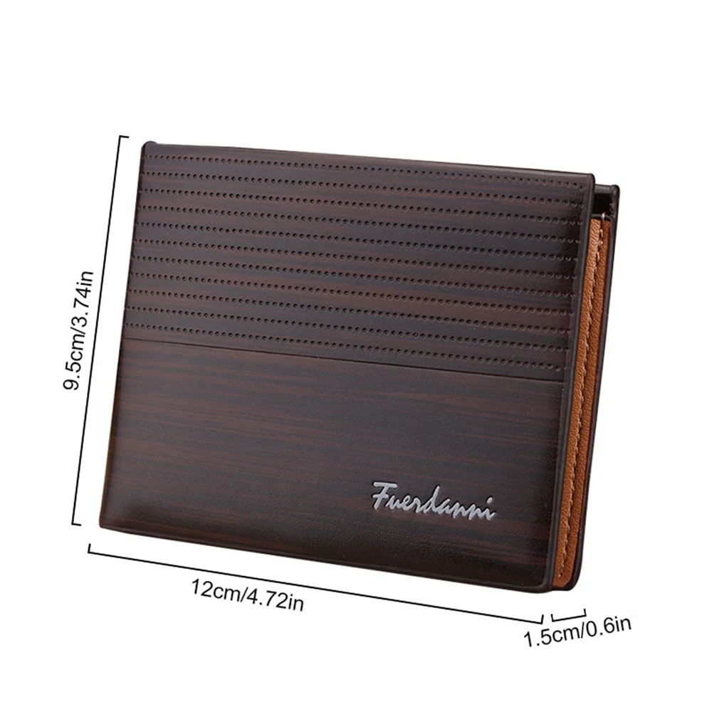 Мужской кошелек из искусственной кожи с дополнительным объемом, двухскладочный, узким передним карманом с местом для наличных, множественными карманами для карт и коротким замком-пряжкой.