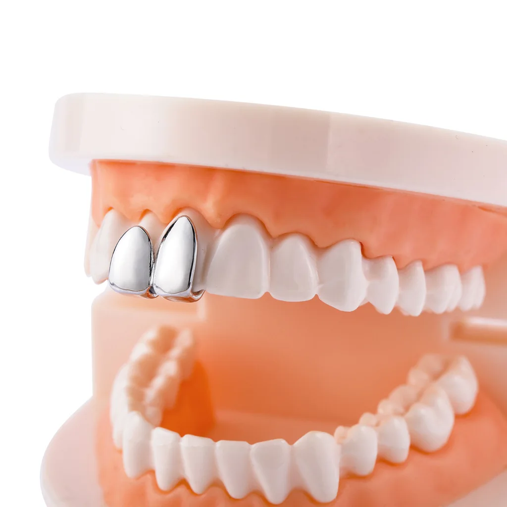

MATHALLA Double Cover Gold Plated Grillz Canine Teeth Top Teeth Grill Suitable for Halloween Dress Up Vampire Teeth