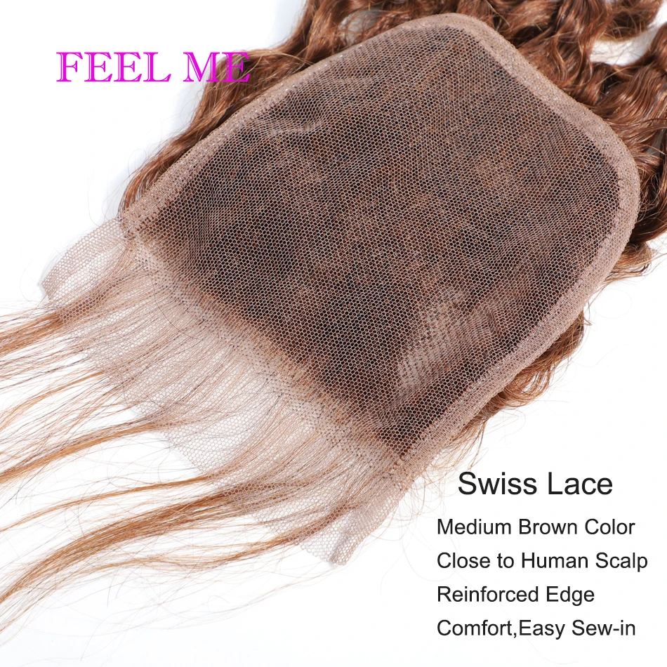 Малайзийские кудрявые человеческие волосы FEELME с закрытием #4 пряди человеческих