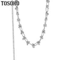 tosoko stainless steel jewelry metal chain tassel zircon necklace womens fashion neck chain bsp032