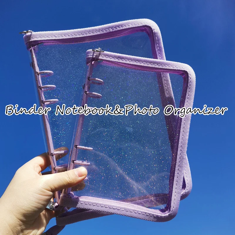 

A5 A6 Zipper Binder Notebook Photo Organizer Loose Leaf Cover Diary Bullet Transparent PVC Journal Agenda Stationery