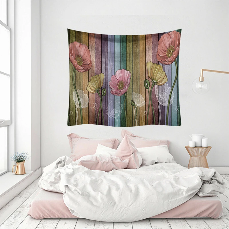 Цветок гобелен деревянная стена подвесное покрывало домашний декор настенная