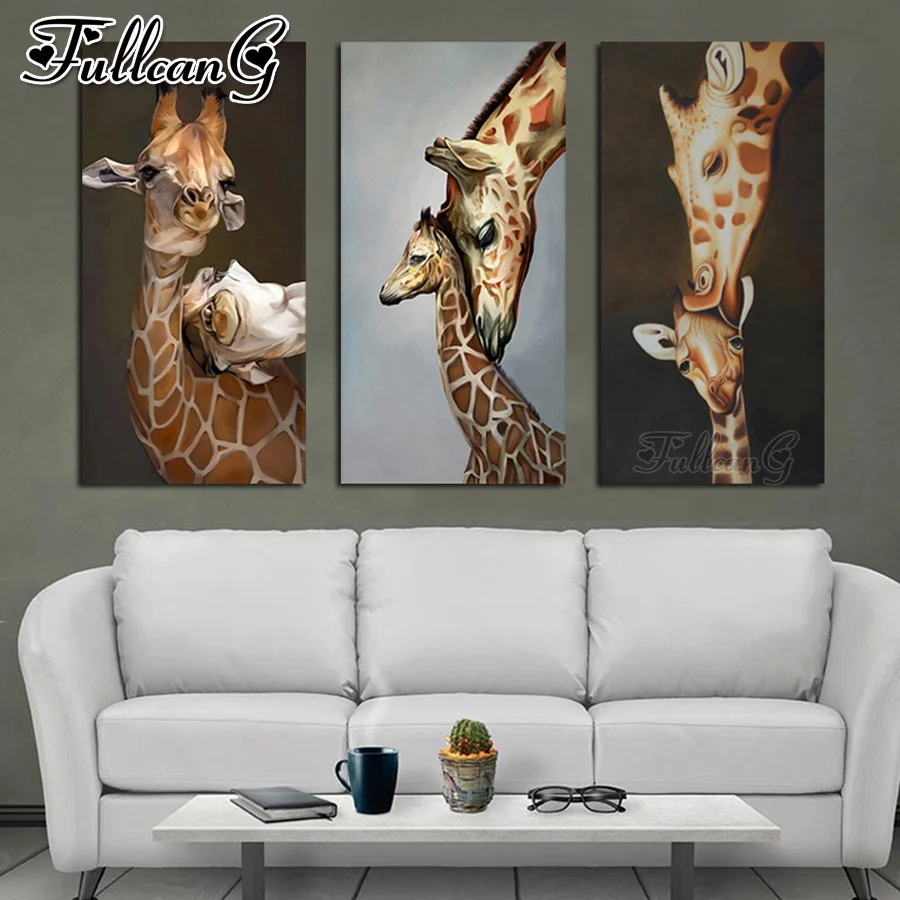 

Алмазная живопись FULLCANG, жираф, животное, большой Триптих, 5d, алмазная живопись, вышивка, распродажа, квадратное круглое украшение FC3686