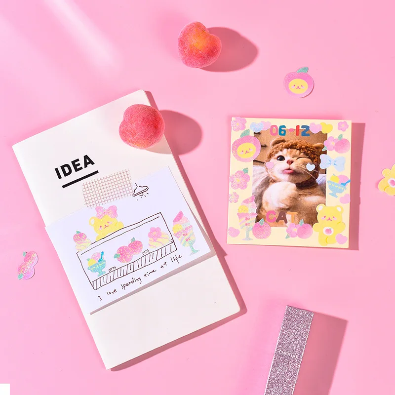 1 Лист Красочные мультяшный Ангел медведь блестящие наклейки с лазерной пленкой