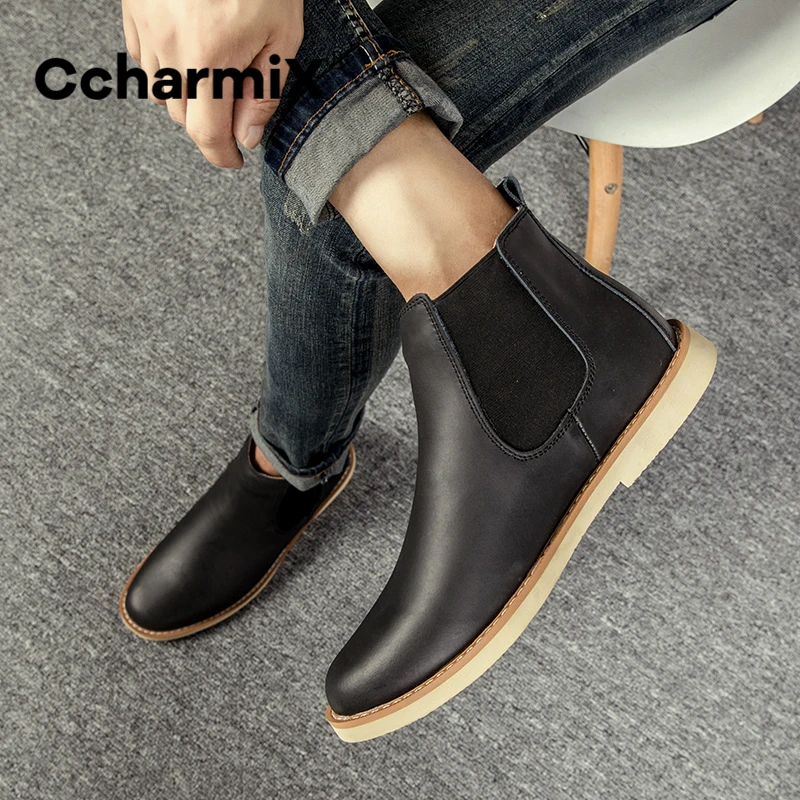 Мужские ботинки челси CcharmiX зимние теплые для мужчин повседневные из коровьей