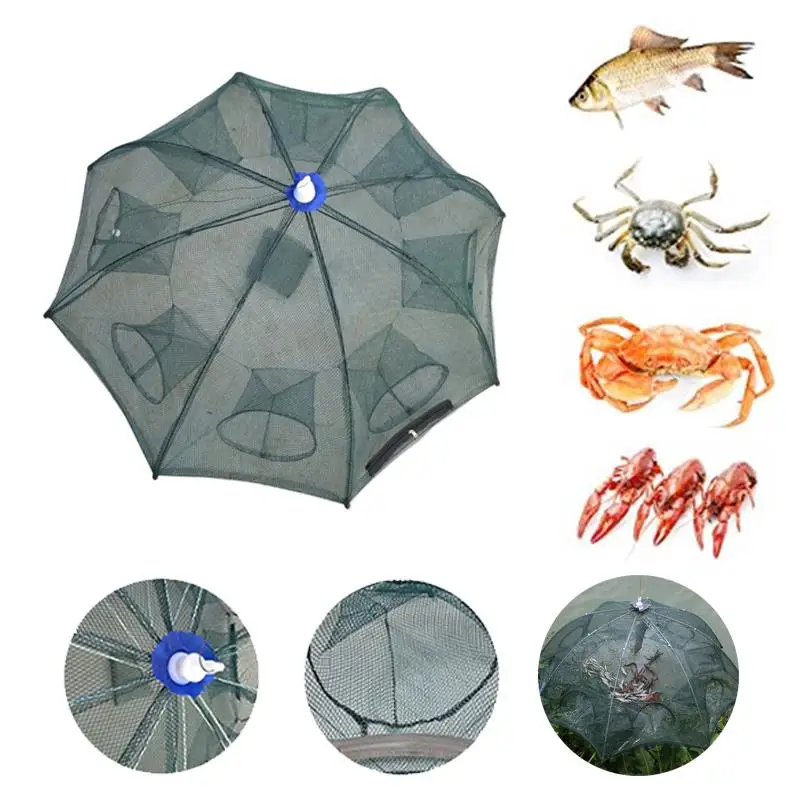 

Folding Fishnet Dip Cage Fishing Cage Shrimp Cage Fish Line Green 8 Holes Crawfish Fishing Net Durable
