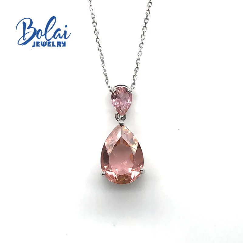 Nano morganite Bolaijewelry, создан Nano кулон из морганита в виде капли 925 стерлингового серебра блестящие ювелирные изделия для девочек хороший подарок на день рождения - Цвет камня: Nano morganite