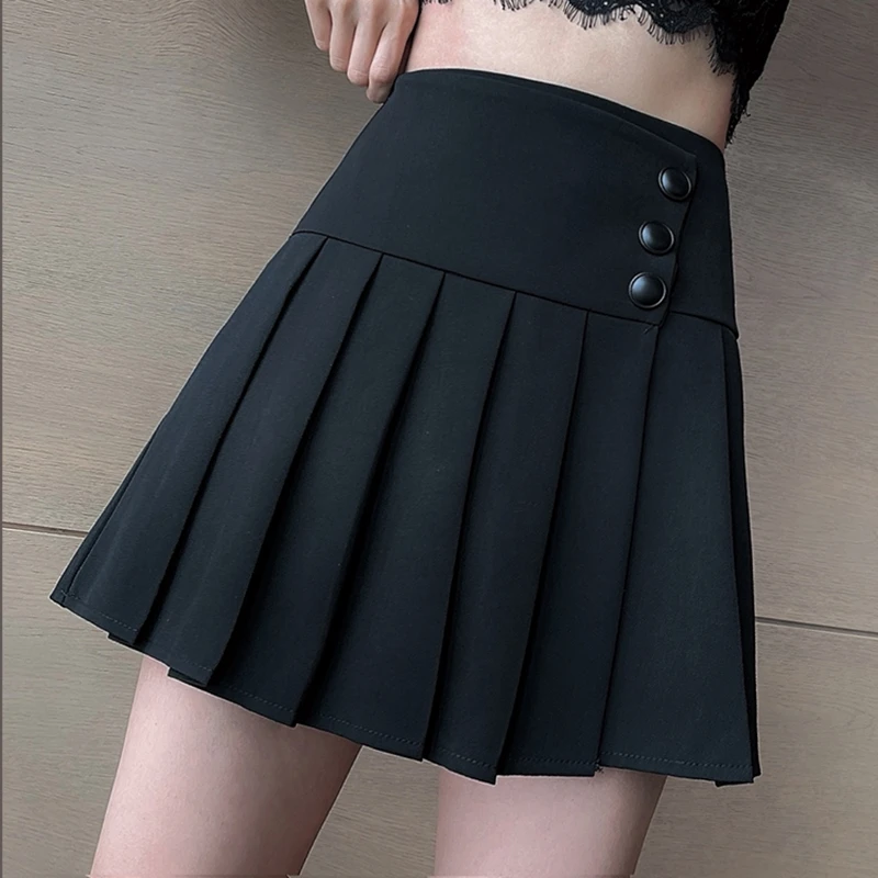 Женская плиссированная юбка на пуговицах однотонная короткая трапециевидная