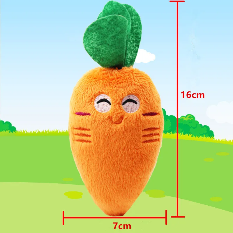 carrot 1pcs 1 шт. мягкая игрушка скрип скрипучий плюшевый звук фрукты овощи арбуз Кормление морковь Чили Баклажан товары для домашних животных товары для собак - Цвет: carrot 1pcs