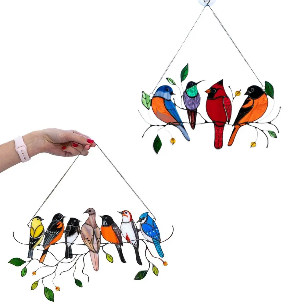 

Multicolor Birds On A Wire High Stained Ornament Bird Series Hanging Ornaments Pendant Home Decor Gifts