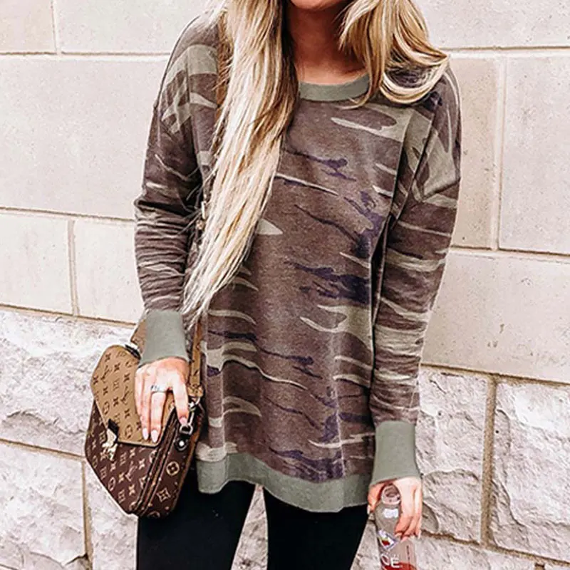 

2020 Autumn Leopard Sweatshirt Women Fashion Camouflage Llong Sweatshirt Ladies Long Sleeve Loose Sweatshirts For Women
