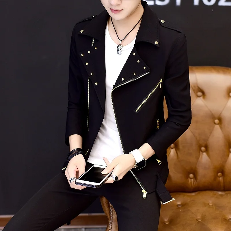 Мужская куртка с лацканами Молодежная красивая заклепками и Диагональной