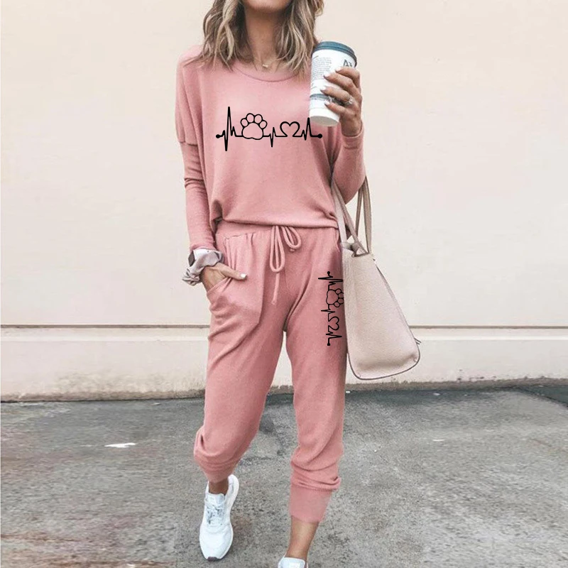 

2021 Summer 2 Piece Set Women Fashion Sports Pullovers Suit Tops And Long Pants Female Sweatshirt Casual Suits Sportswear
