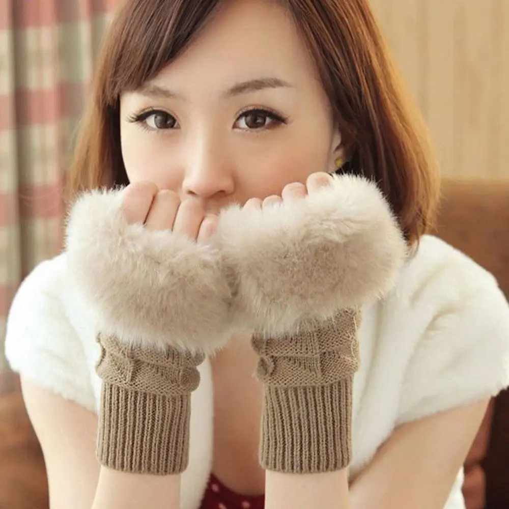 

New hot sale Women Cute winter Plush Mittens Warm Soft Plush Short Fingerless Fluffy Bear Cat Gloves sweet warm winter gloves