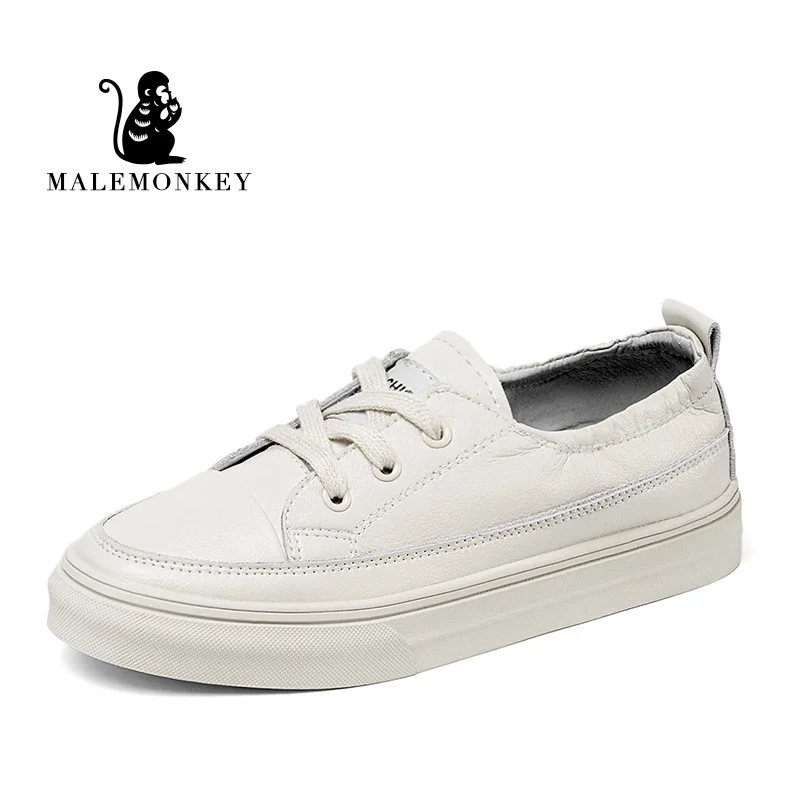 Женские туфли из натуральной кожи на шнуровке белые дышащие мягкие плоской