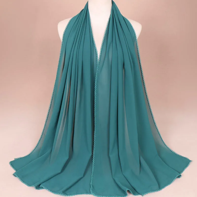

Women Plain Bubble Chiffon Scarf Hijab Lace Scarf Printed Solid Color Shawl Headband Muslim Hijab Turban Chiffon Scarves Bandana