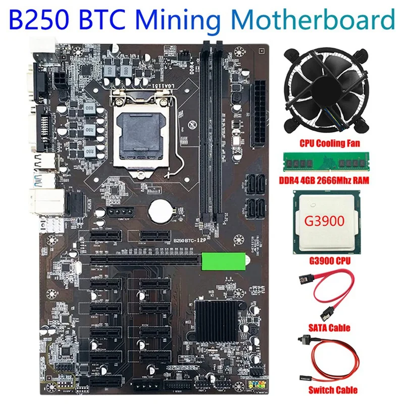 Материнская плата B250 BTC для майнинга LGA1151 с кабелем SATA + кабель переключения