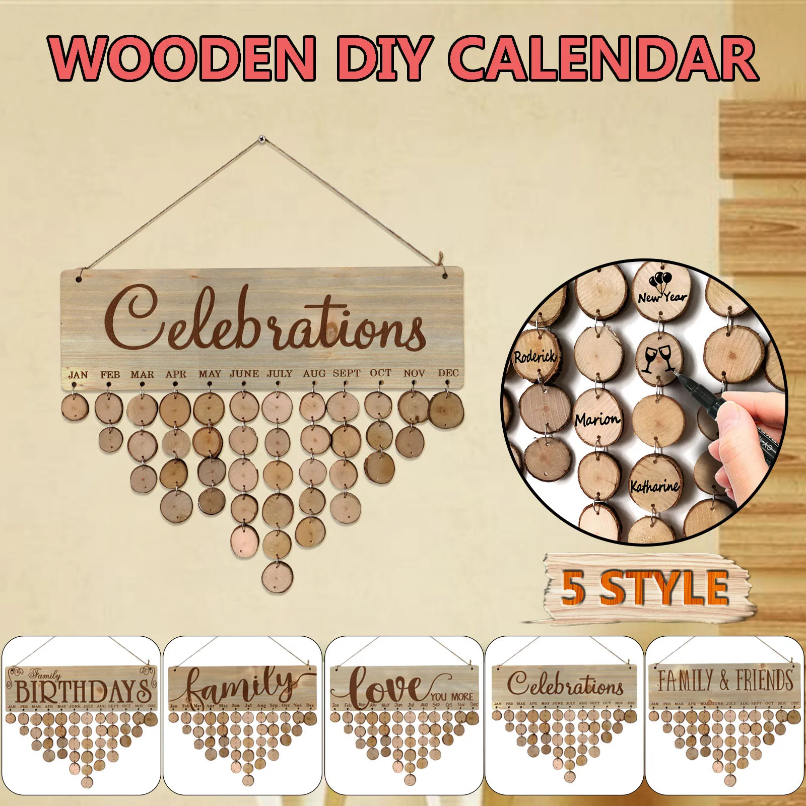 

Chritsmas Birthday Special Days Reminder Board Home Hanging Decor Wooden Calendar Board Hanging Ornament New Year Wall Decor L*5