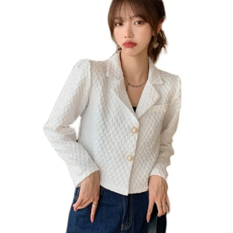 Осенний Женский Элегантный Приталенный короткий пиджак с длинным рукавом