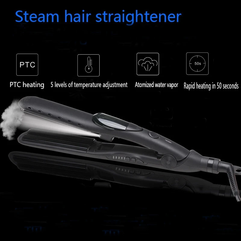 

Steam Flat Iron Hair Straightening Iron Ceramic Tourmaline Ionic Curling Hair Straightener for Wet & Dry