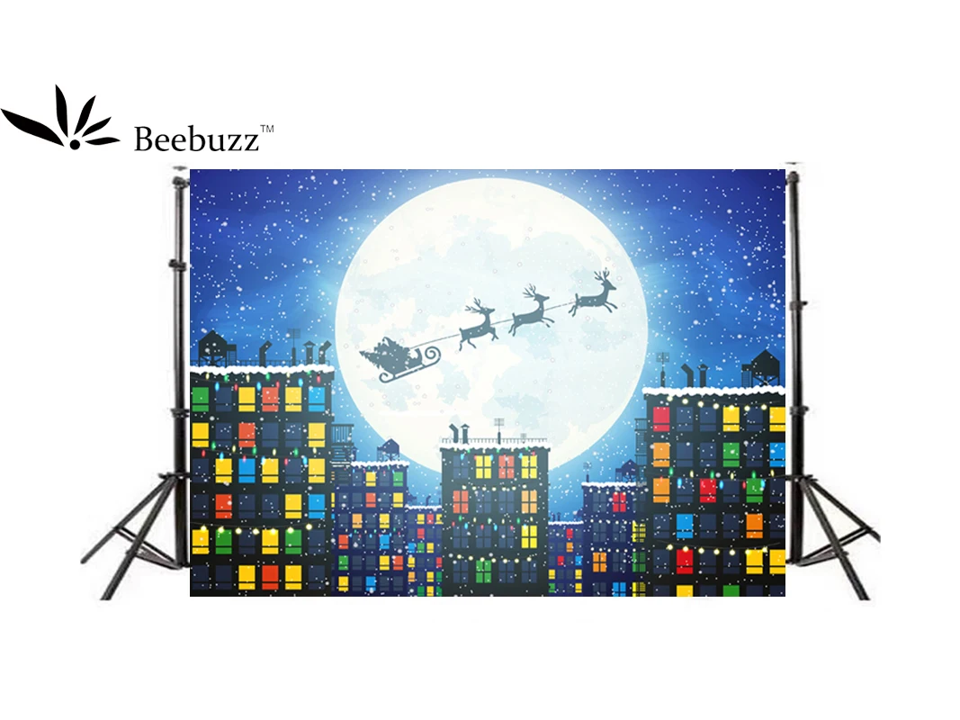 Фон для фотосъемки Beebuzz с Санта Клаусом ездит на санях и доставляет подарки