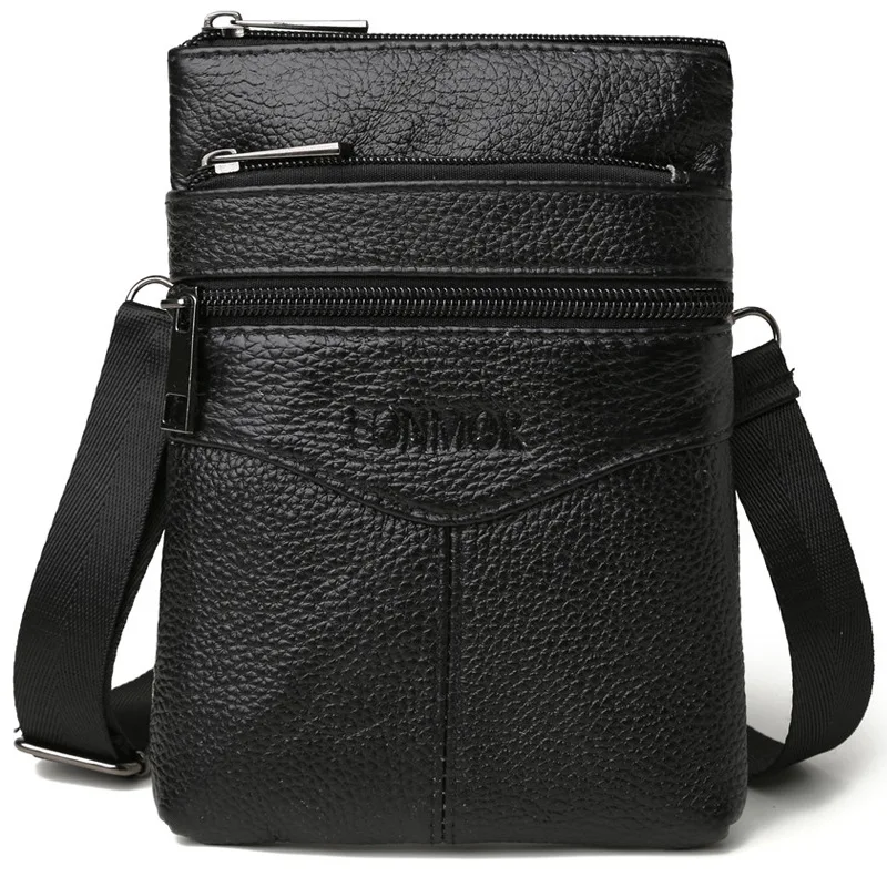 Weysfor Fashion Genuine Leather Single Shoulder Bag Mini Zipper Business Messenger Flap Bag Men Travel Crossbody Bag Handbags