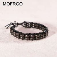 mofrgo handmade weave leather beads bracelet natural coconut shells black yak bone charm yoga bracelets for women men jewelry