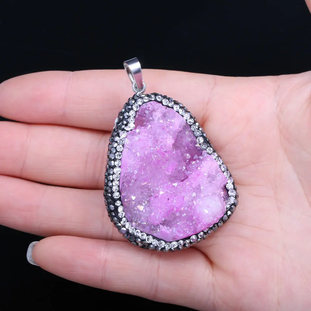 Подвески из натурального агата Druzy камень Кулон талисман с кристаллами кварца
