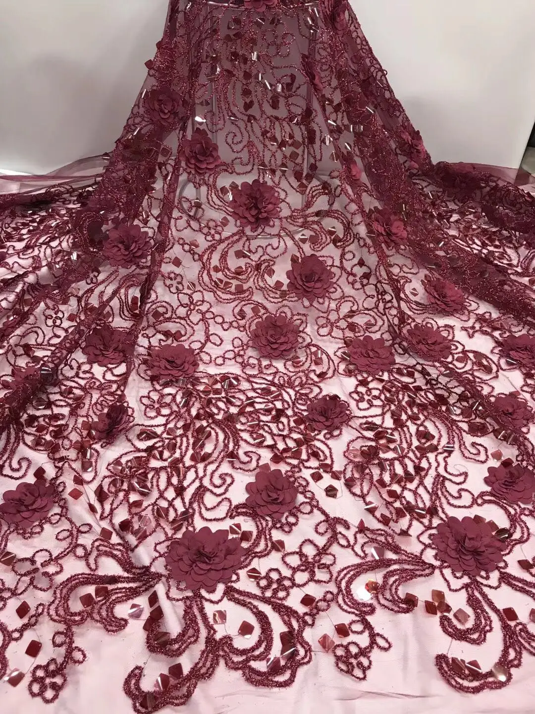 2019 новый стиль Французский Чистая кружевная ткань 3D цветок африканский тюль