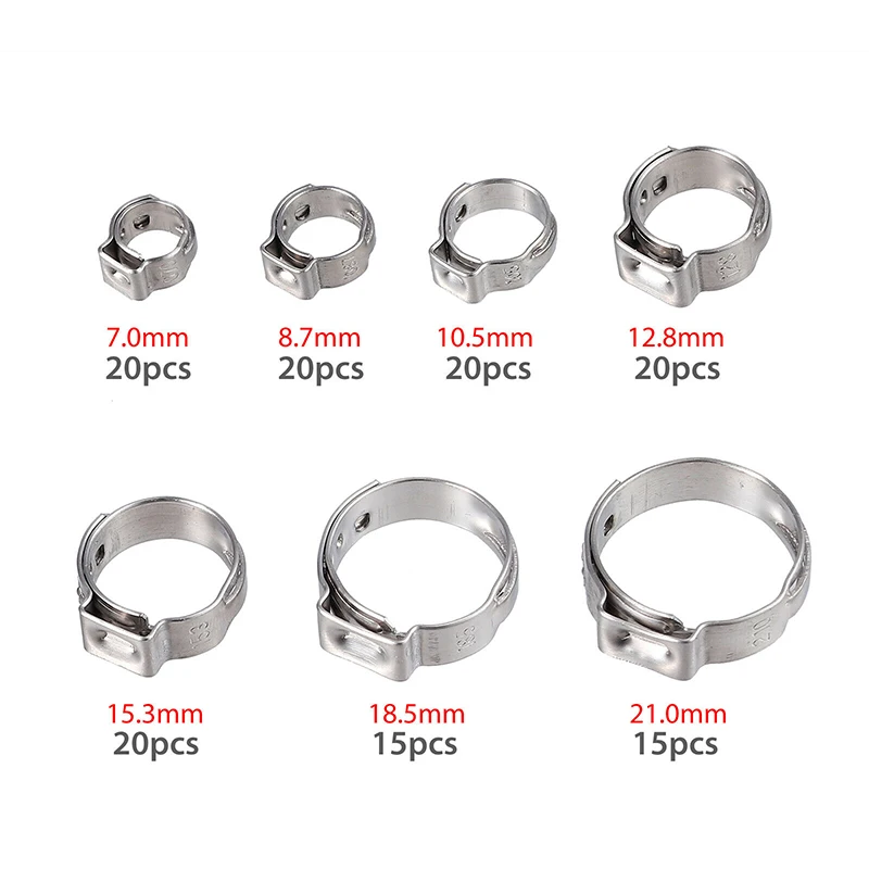 130pcs Single Ear Hose Clamps 7 Sizes Stainless Steel Water Pipe Clamp Mixed Assorted Set for Sealing All Kinds of | Обустройство